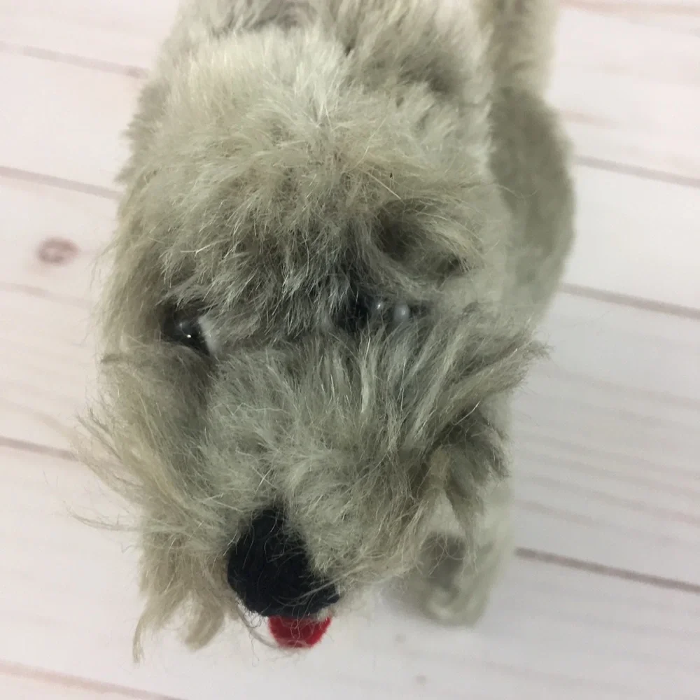 Vintage Mohair Schnauzer Stuffed Plush Dog Glass Eyes No Tag Baki ? Mid Century